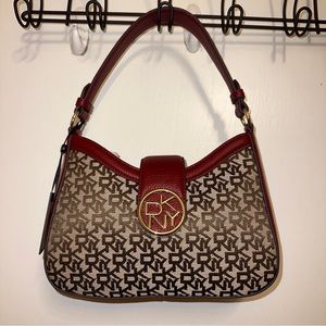 DKNY Bryce Demi  Monogram Logo Shoulder Bag Brown /Maroon NWT